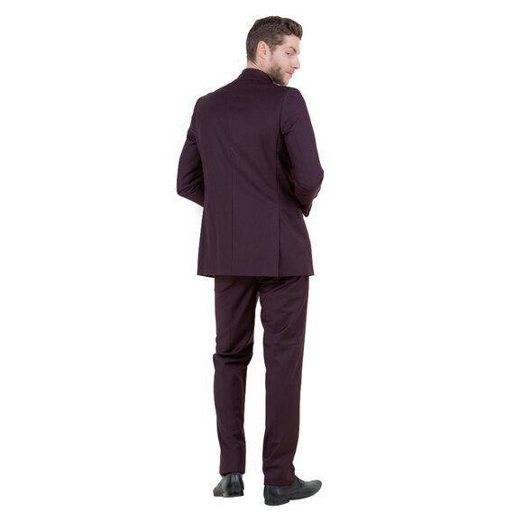 Mens 2-Piece Pick Stitch Suit, Slim-Fit Plum - Picture 6 of 7
